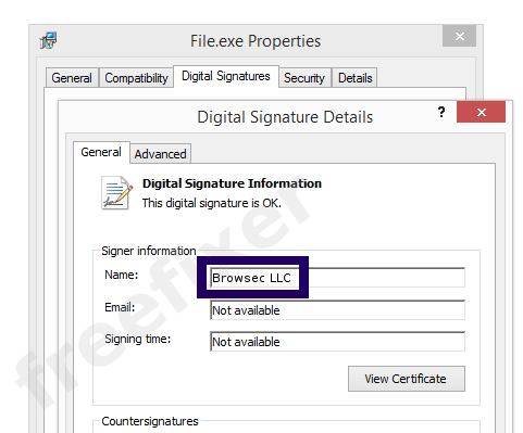 Screenshot of the Browsec LLC certificate